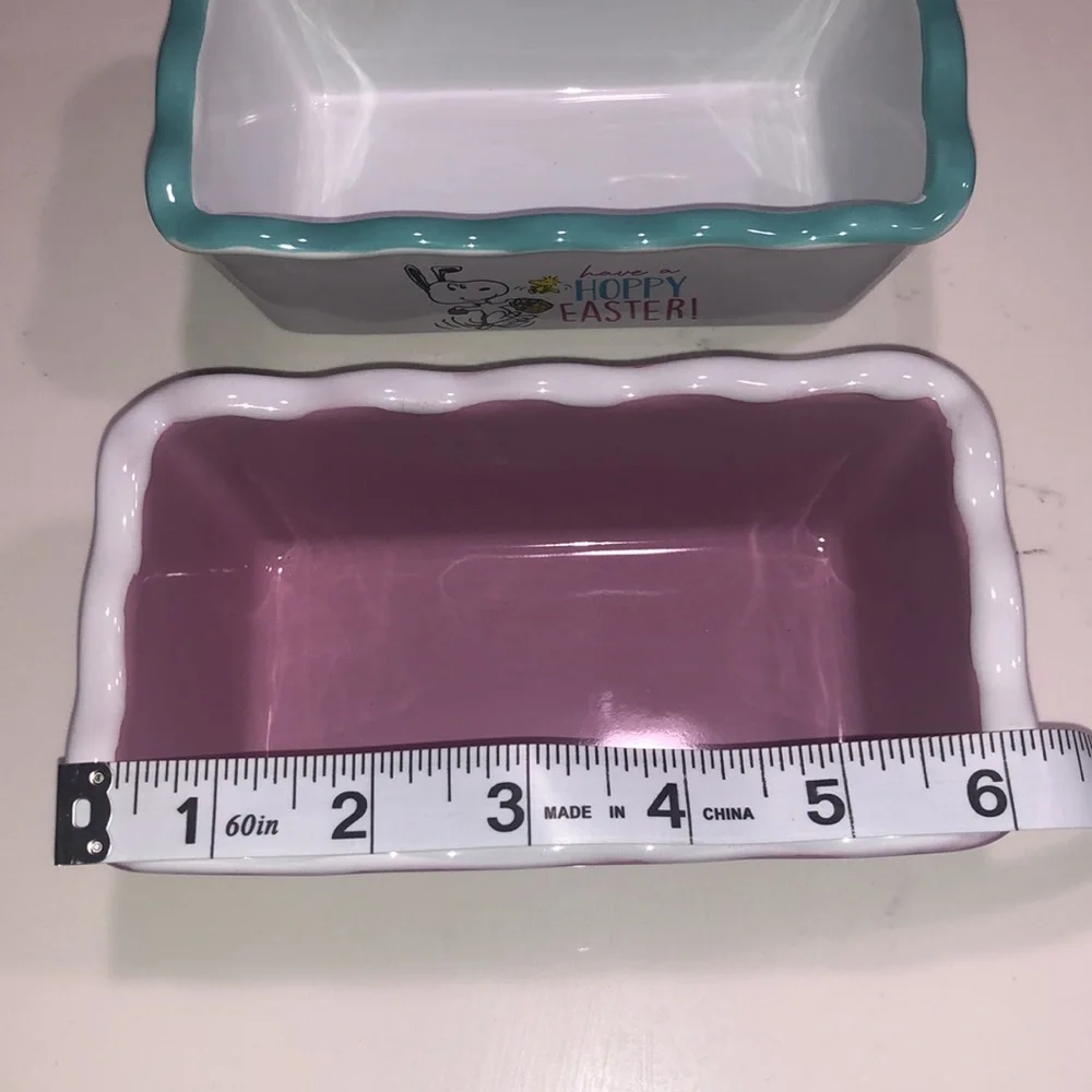Peanuts Easter Mini Ceramic Loaf Pans NWT Set of 2